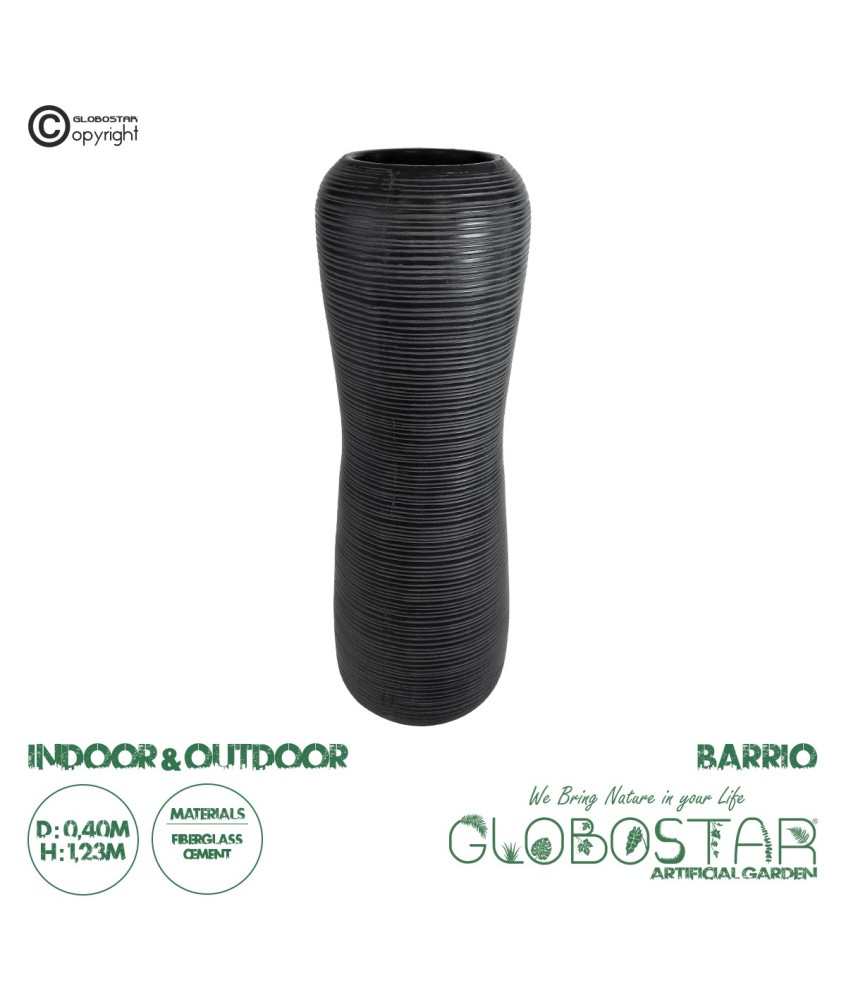 GloboStar® Artificial Garden BARRIO 20772 Επιδαπέδιο Πολυεστερικό Τσιμεντένιο Κασπώ Γλάστρα - Flower Pot Μαύρο Φ40 x Υ122cm
